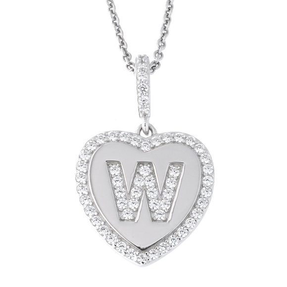Beautiful Sterling silver 925 sterling Sterling Silver CZ Initial W Pendant